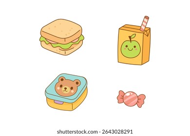 Cute school lunch icons for kids and students