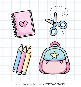 Cute school materials. Back to school. Happy Students