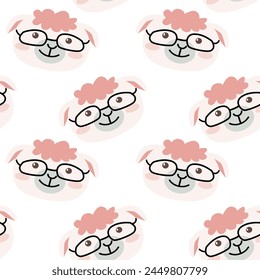 Cute school pattern with lamb or sheep student. Vector illustration can used for textile, poster, notebook cover, fabric design. Pastel colors. 