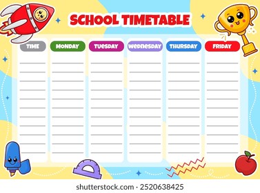 Linda Plantilla de horario de planificador escolar para niños. Horario lindo de la escuela imprimible