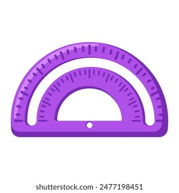 Cute school ruler. Protractor for geometry and math lessons. Cartoon flat illustration.
