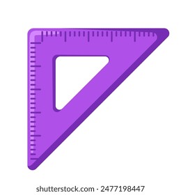 Cute school ruler. Triangular ruler for geometry and math lessons. Cartoon flat illustration.