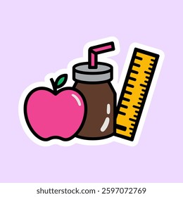 Cute School Snack and Stationery Sticker Illustration