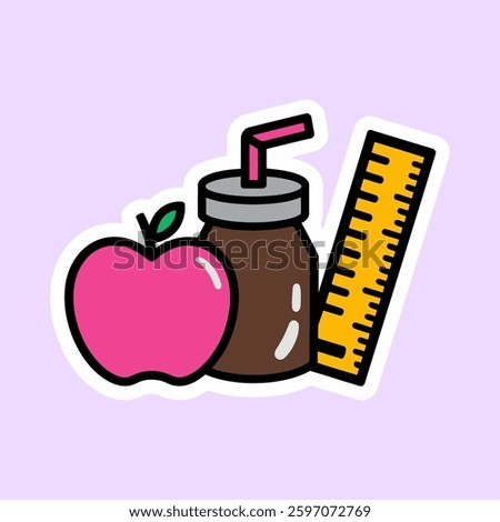 Cute School Snack and Stationery Sticker Illustration
