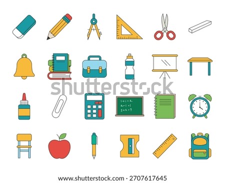 Cute School Stationery Icon Set
