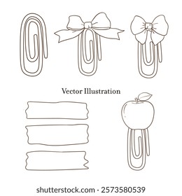Cute School, Stationery Paperclip Vector Illustration