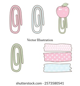 Cute School, Stationery Paperclip Vector Illustration