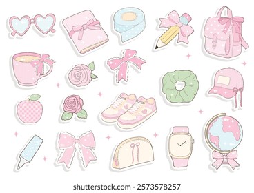 Cute School, Stationery Sticker. Back  To School Sticker. Vector illustration