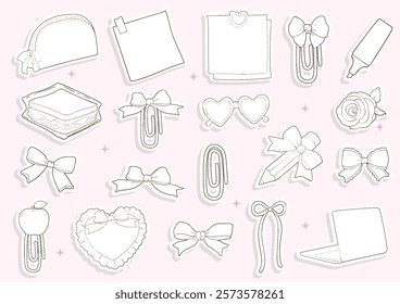 Cute School, Stationery Sticker. Back  To School Sticker. Vector illustration