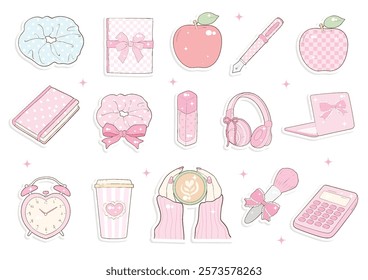Cute School, Stationery Sticker. Back  To School Sticker. Vector illustration