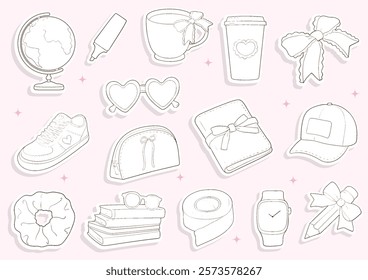 Cute School, Stationery Sticker. Back  To School Sticker. Vector illustration