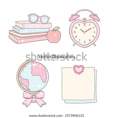 Cute School, Stationery Vector Illustration