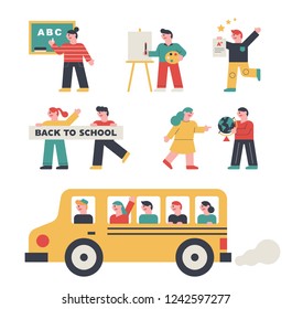 cute school student character set. flat design style vector graphic illustration.