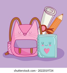 cute school supplies book bag and pencil