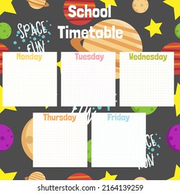 Cute school timetable paper note and printable. To do list or schedule template. Business organizer. Banner design for message. Vector illustration.