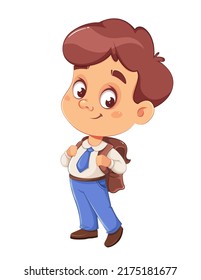 Escolar con mochila. Caricatura de niño lindo. 1 de septiembre. De vuelta al concepto escolar. 