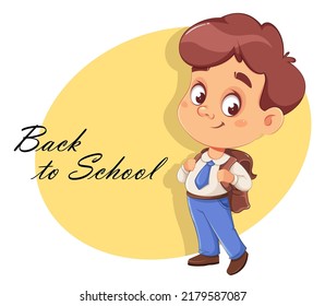 Escolar con mochila. Caricatura de niño lindo. 1 de septiembre. De vuelta al concepto escolar.