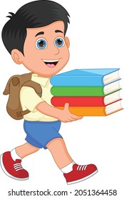 cute schoolboy carrying some books