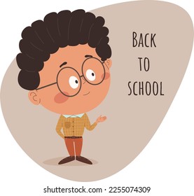 cute schoolboy pointing to the side 