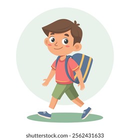 Cute schoolboy with school backpack going to school. Pupil character. Flat style illustration
