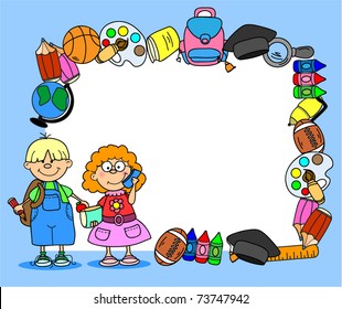 cute schoolboy and schoolgirl, School elements