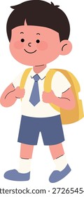 Netter Schuljunge in Uniform, der mit einer Tasche zur Schule geht. Vektorgrafik von Schülern der Sekundarstufe oder der Mittelschule.