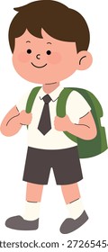 Netter Schuljunge in Uniform, der mit einer Tasche zur Schule geht. Vektorgrafik von Schülern der Sekundarstufe oder der Mittelschule.