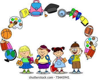 cute schoolboys and schoolgirls, School elements