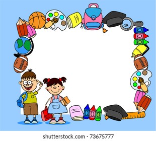 cute schoolboys and schoolgirls, School elements, frame