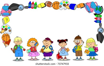 cute schoolboys and schoolgirls, School elements