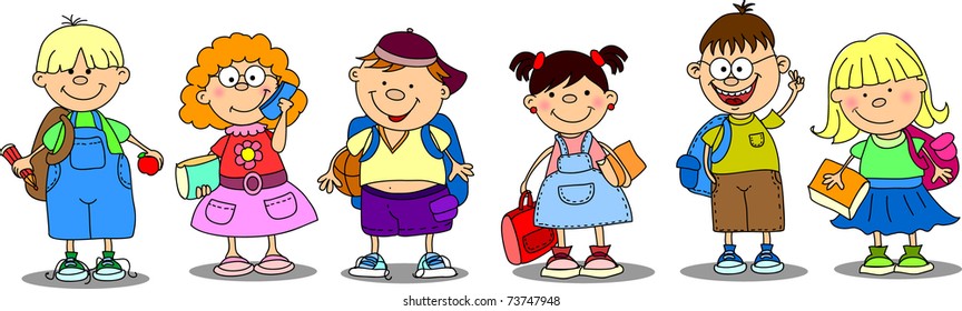 cute schoolboys and schoolgirls, School elements