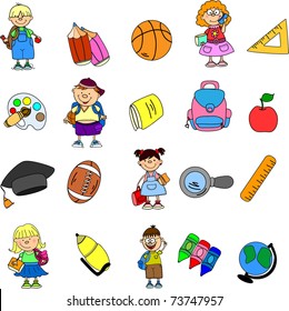 cute schoolboys and schoolgirls, School elements