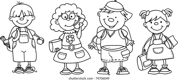 cute schoolboys and schoolgirls, School elements
