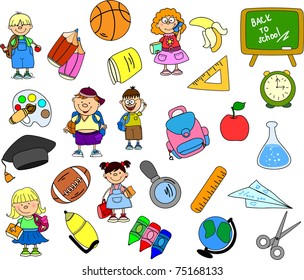 cute schoolboys and schoolgirls, School elements
