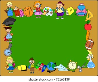 cute schoolboys and schoolgirls, School elements, the frame
