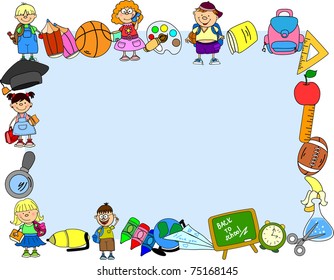 cute schoolboys and schoolgirls, School elements,  the frame