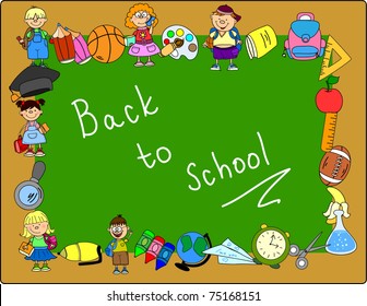 cute schoolboys and schoolgirls, School elements, the frame