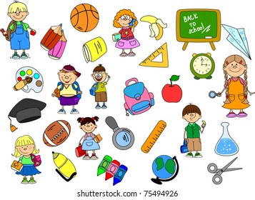cute schoolboys and schoolgirls, School elements,