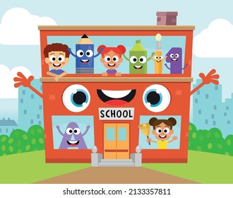 Cute school,cute students and school objects