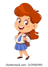 Cute schoolgirl with backpack. Cute girl cartoon character. September 1. Back to school concept.