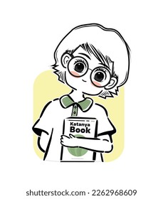 Cute schoolgirl character sticker vector