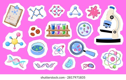 Cute Science Sticker Pack, Pink STEM Biology Chemistry Clipart, Microscope Test Tube DNA Molecule Sticker, Women in STEM Science Teacher Gift   Art