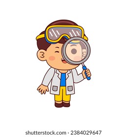 cute scientist boy cartoon character vector illustration