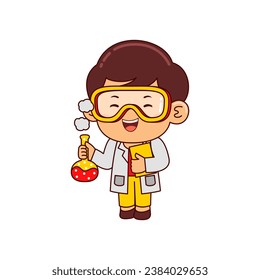 cute scientist boy cartoon character vector illustration