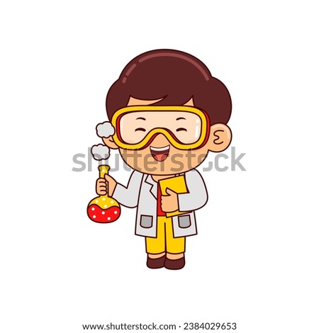 cute scientist boy cartoon character vector illustration