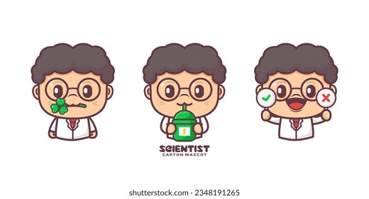 cute scientist cartoon mascot. vector illustrations with outline style.