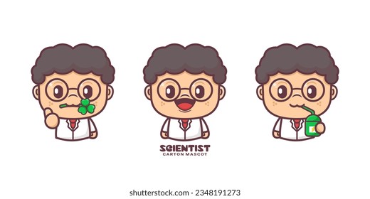 cute scientist cartoon mascot. vector illustrations with outline style.