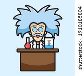 Cute scientist character experiment chemical cartoon vector icon illustration. Science technology icon concept isolated vector. Flat cartoon style