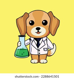 Cute Scientist Dog Cartoon Sticker vector Illustration