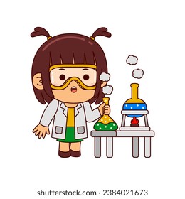cute scientist girl cartoon character vector illustration